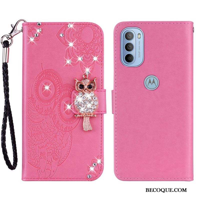 Housse Moto G41 / G31 Hibou Mandala et Breloque