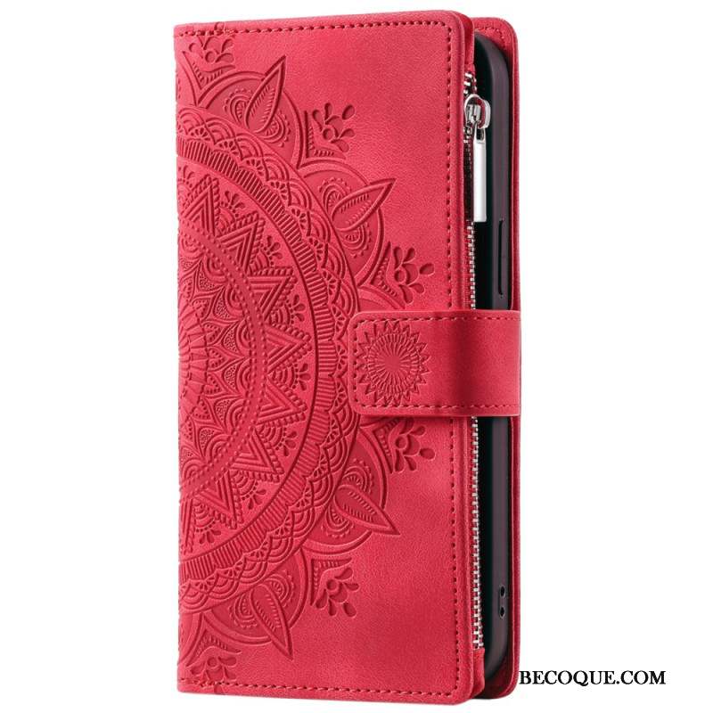 Housse Motorola Edge 50 Fusion Portefeuille Effet Daim Fleur Mandala