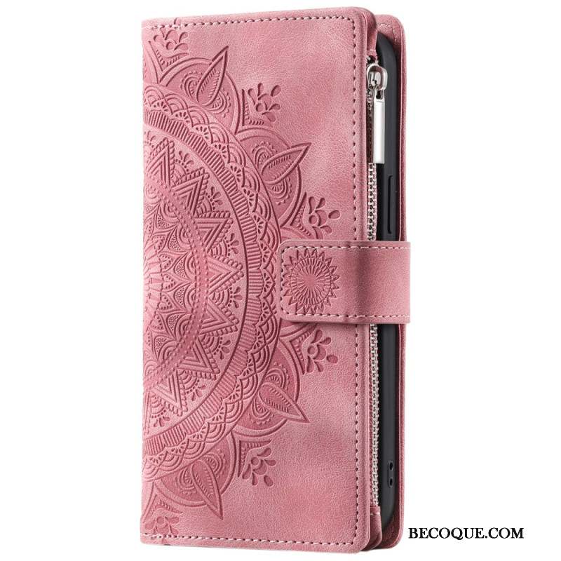 Housse Motorola Edge 50 Fusion Portefeuille Effet Daim Fleur Mandala