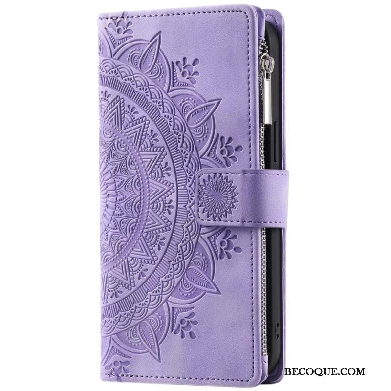 Housse Motorola Edge 50 Fusion Portefeuille Effet Daim Fleur Mandala