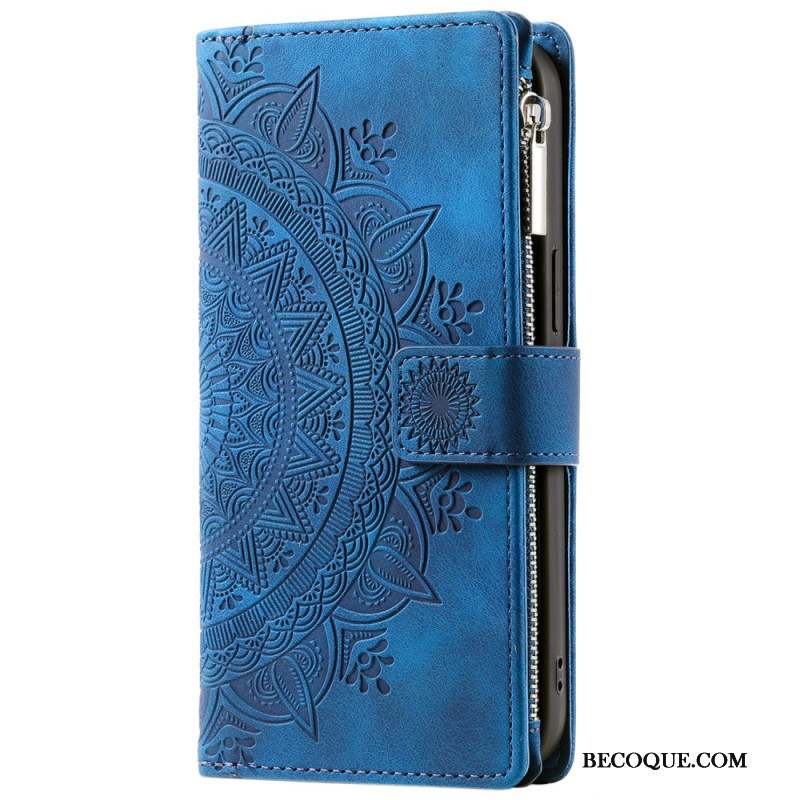 Housse Motorola Edge 50 Fusion Portefeuille Effet Daim Fleur Mandala