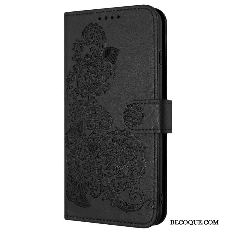 Housse Samsung Galaxy A15 5G Motif Fleurs Dentelle à Lanière