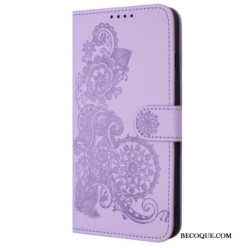 Housse Samsung Galaxy A15 5G Motif Fleurs Dentelle à Lanière