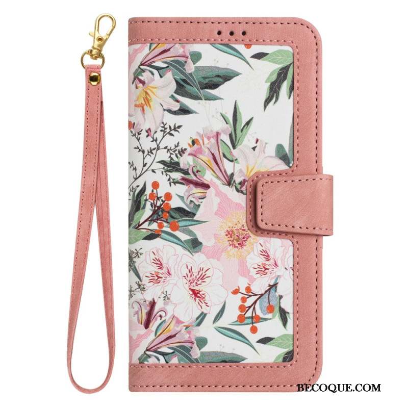 Housse Samsung Galaxy A55 5G Motif Floral avec Lanière