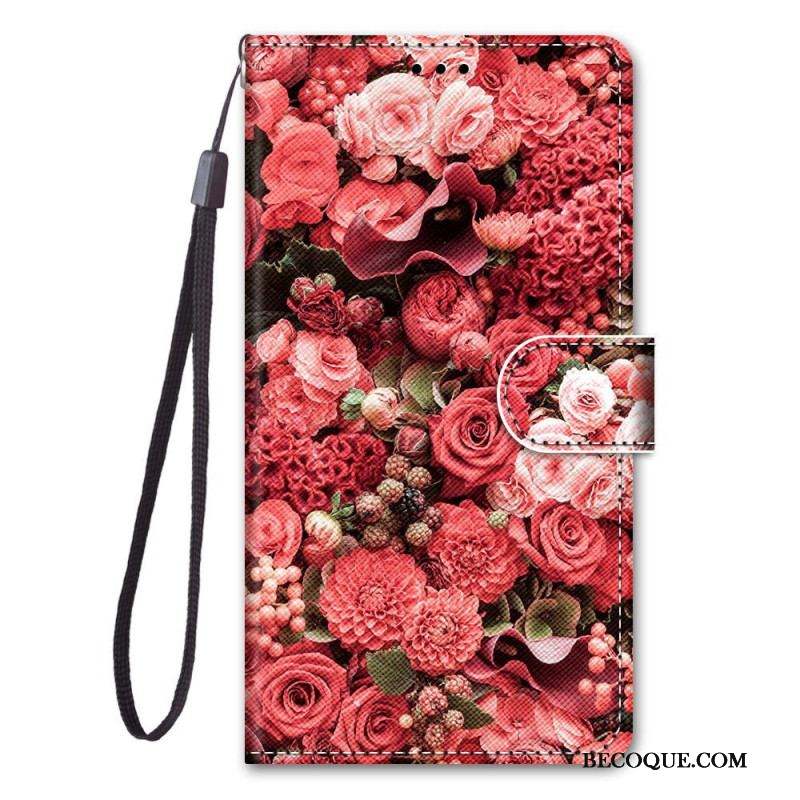 Housse Samsung Galaxy M53 5G Fleurs à Lanière