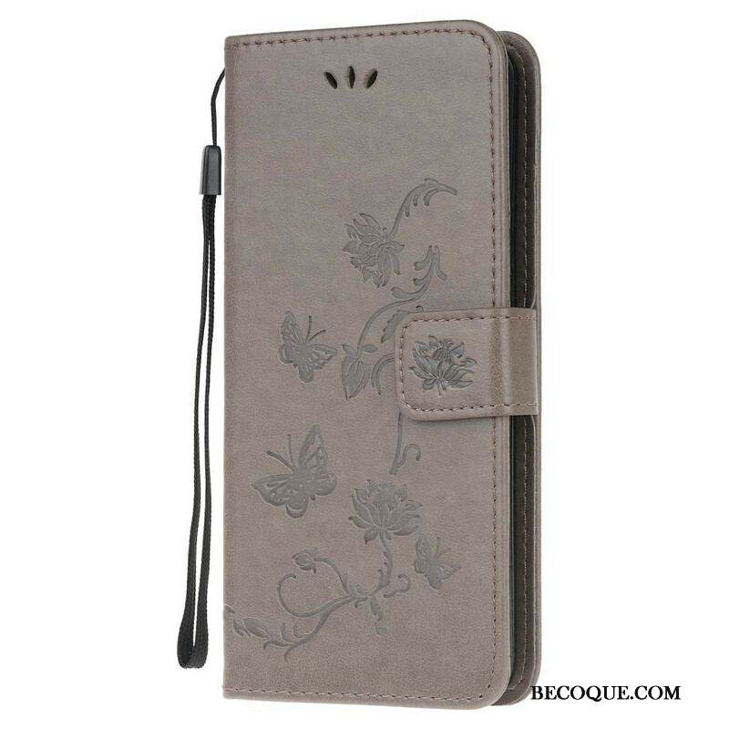 Housse Samsung Galaxy S20 FE Papillons et Fleurs à Lanière