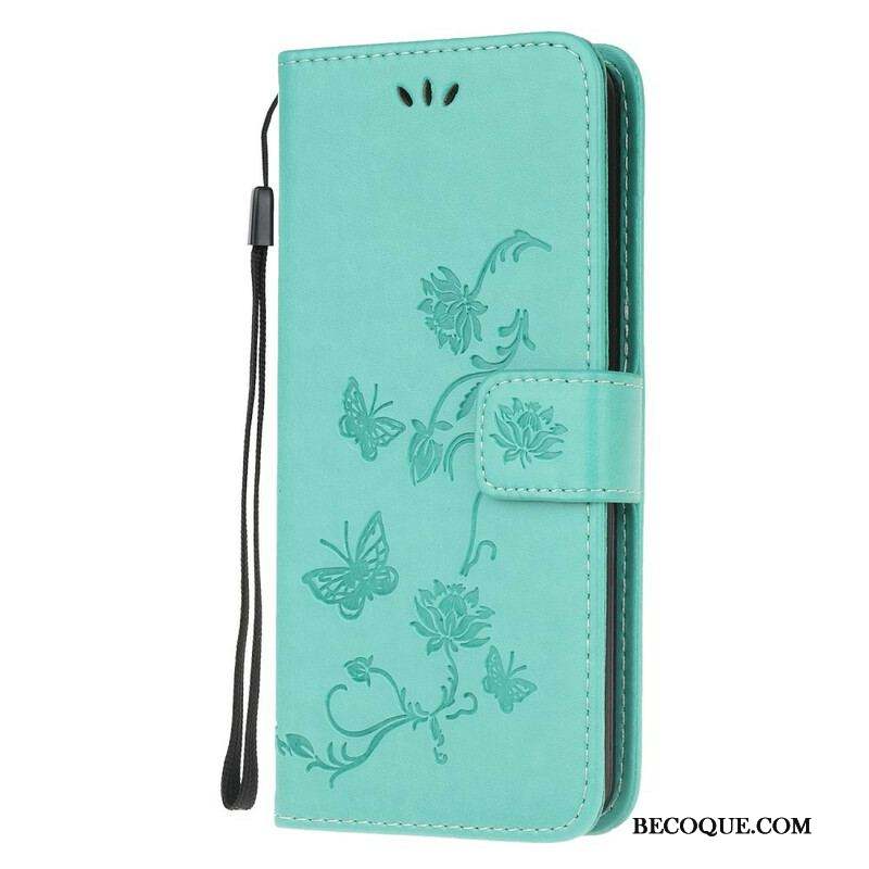 Housse Samsung Galaxy S20 FE Papillons et Fleurs à Lanière