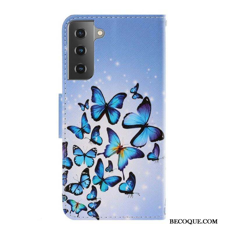 Housse Samsung Galaxy S21 5G Variations Papillons à Lanière