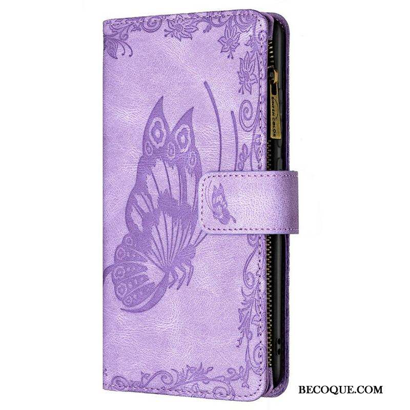 Housse Samsung Galaxy S21 FE Papillon Baroque Poche Zippée