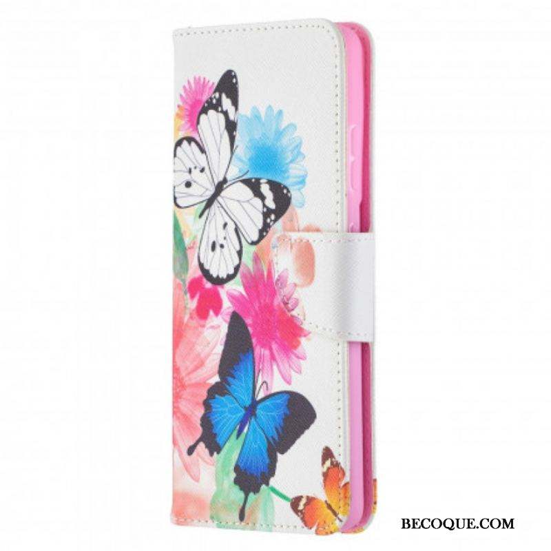 Housse Samsung Galaxy S21 Ultra 5G Papillons et Fleurs Peints