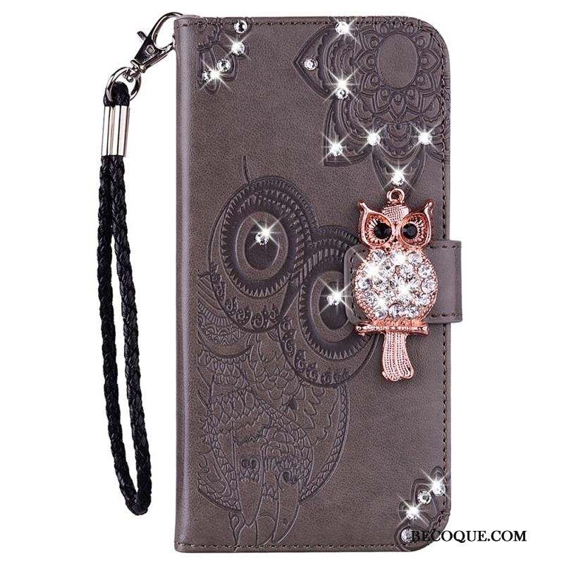 Housse Samsung Galaxy S22 5G Hibou Mandala et Breloque