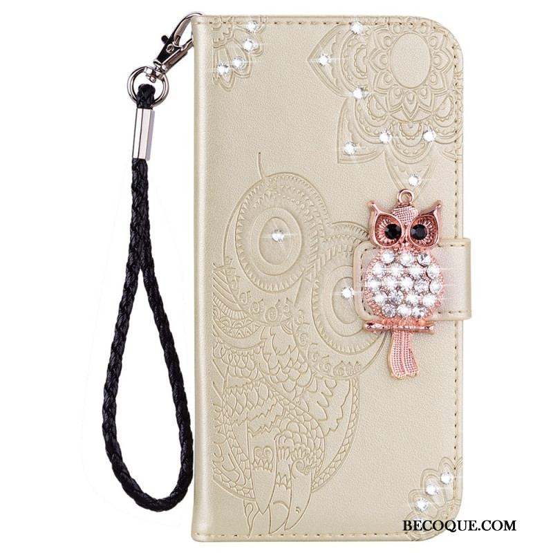 Housse Samsung Galaxy S22 5G Hibou Mandala et Breloque