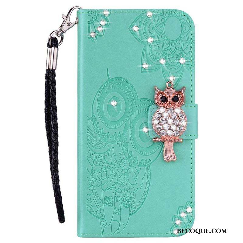 Housse Samsung Galaxy S22 5G Hibou Mandala et Breloque