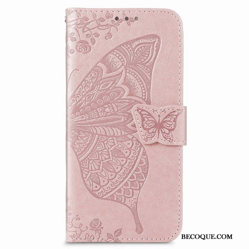 Housse Samsung Galaxy S22 Plus 5G Papillon Design avec Lanière