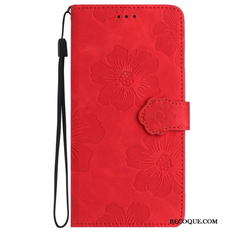 Housse Samsung Galaxy S24 5G Fleurs Imprimées à Lanière