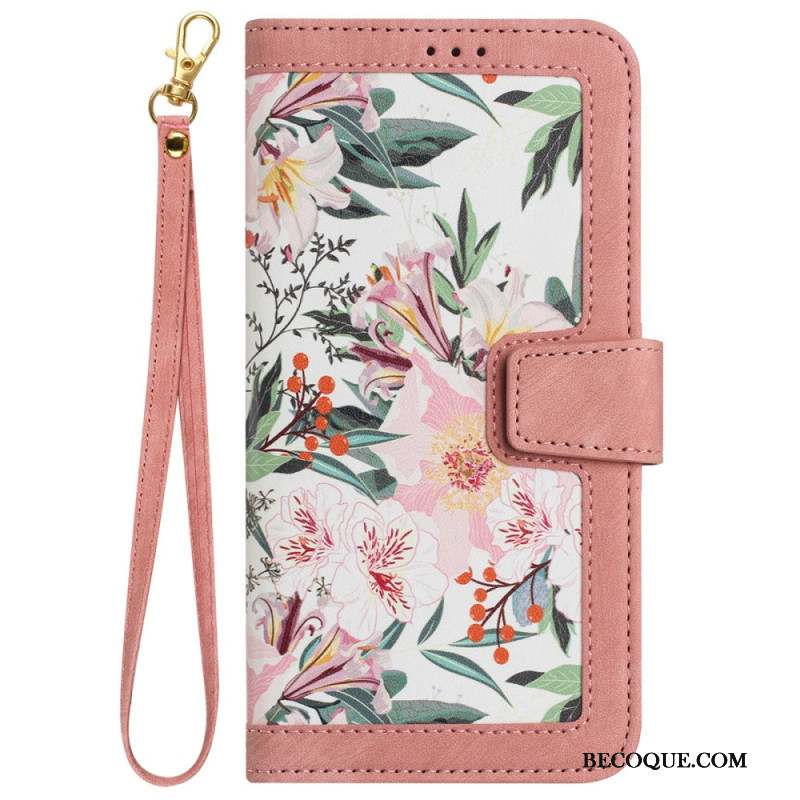 Housse Samsung Galaxy S24 5G Motif Floral Artistique à Lanière