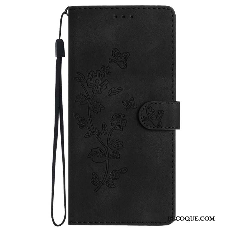 Housse Samsung Galaxy S24 5G Motif de Fleurs Discret à Lanière