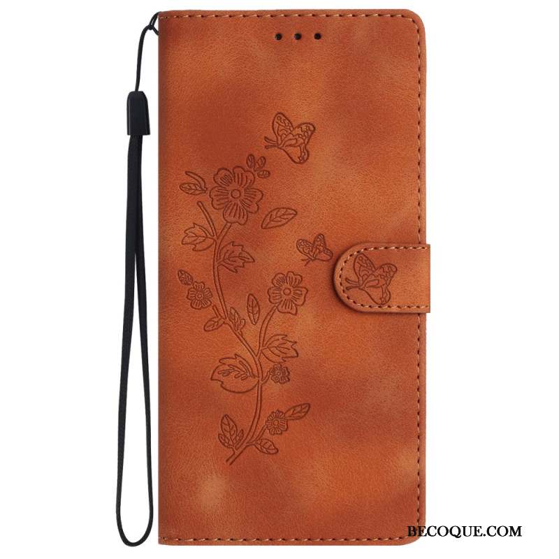 Housse Samsung Galaxy S24 5G Motif de Fleurs Discret à Lanière