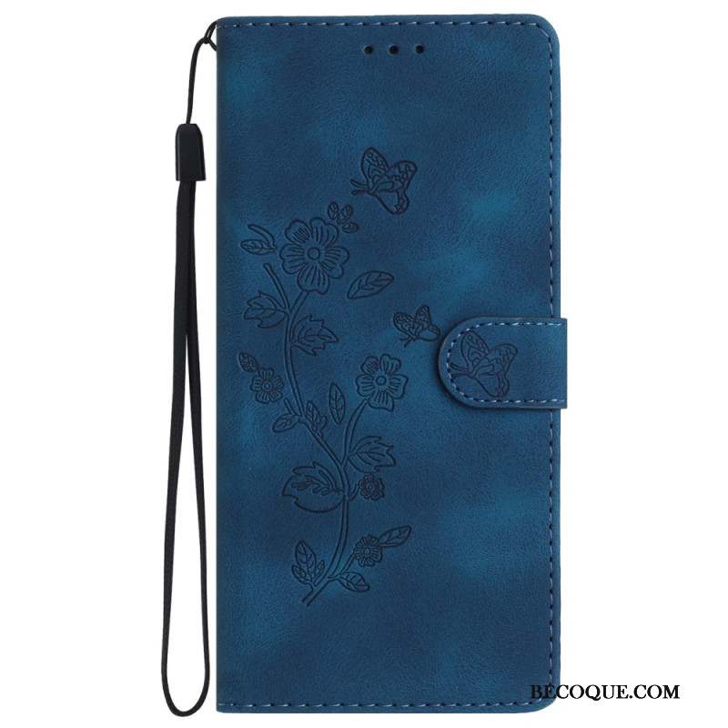 Housse Samsung Galaxy S24 5G Motif de Fleurs Discret à Lanière