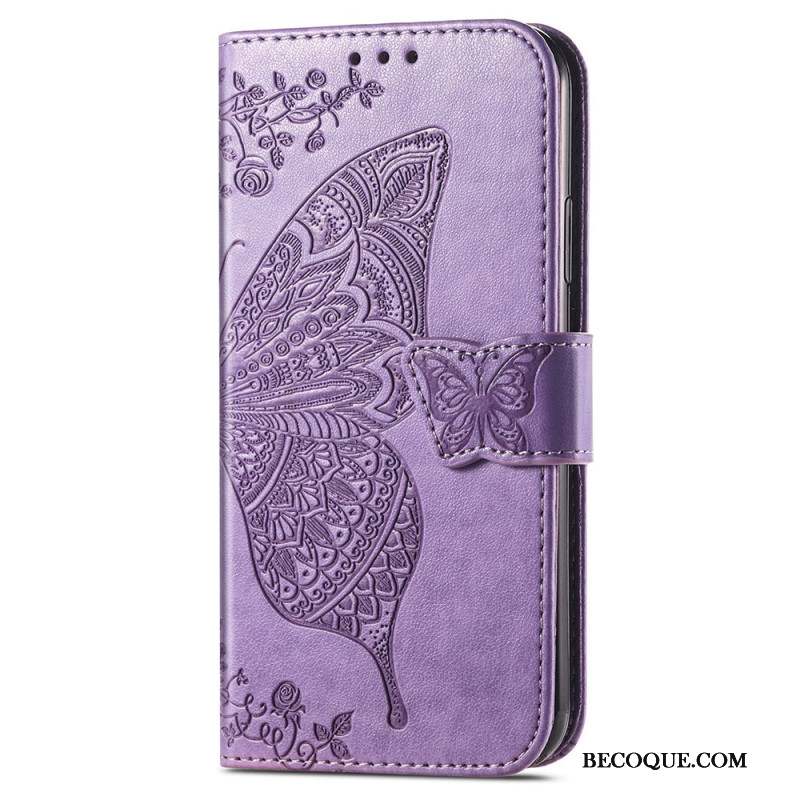 Housse Samsung Galaxy S24 Ultra 5G Papillon Baroque à Lanière