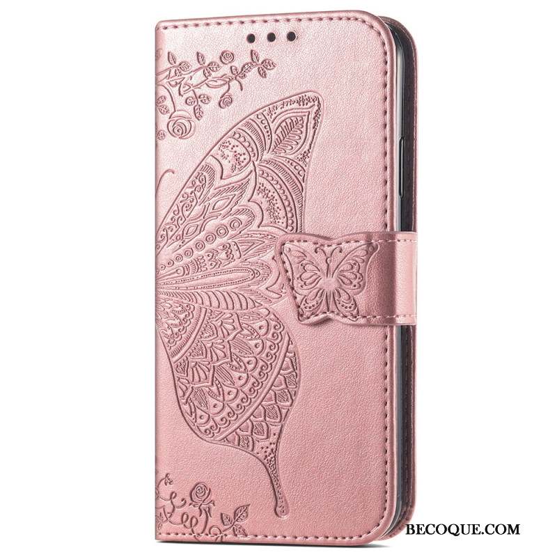 Housse Samsung Galaxy S24 Ultra 5G Papillon Baroque à Lanière