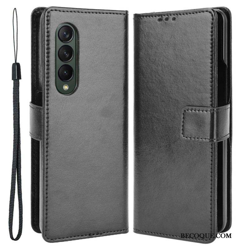 Housse Samsung Galaxy Z Fold 4 Classique à Lanière Simili Cuir Lisse