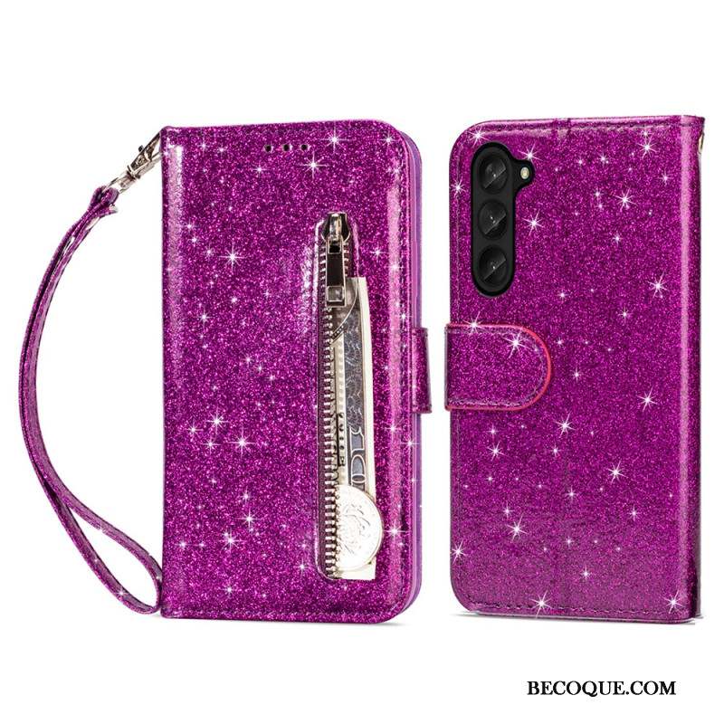 Housse Samsung Galaxy Z Fold 5 Porte-Monnaie Paillettes à Lanière