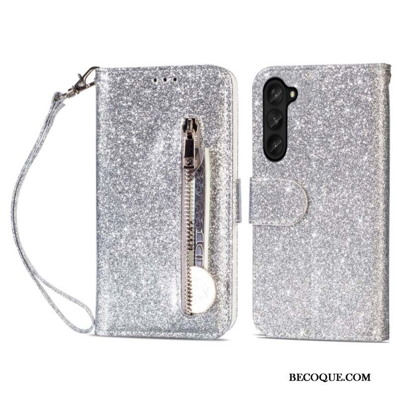 Housse Samsung Galaxy Z Fold 5 Porte-Monnaie Paillettes à Lanière