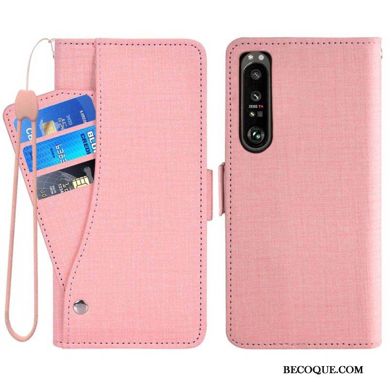 Housse Sony Xperia 1 IV Jeans avec Porte-Cartes Rotatif