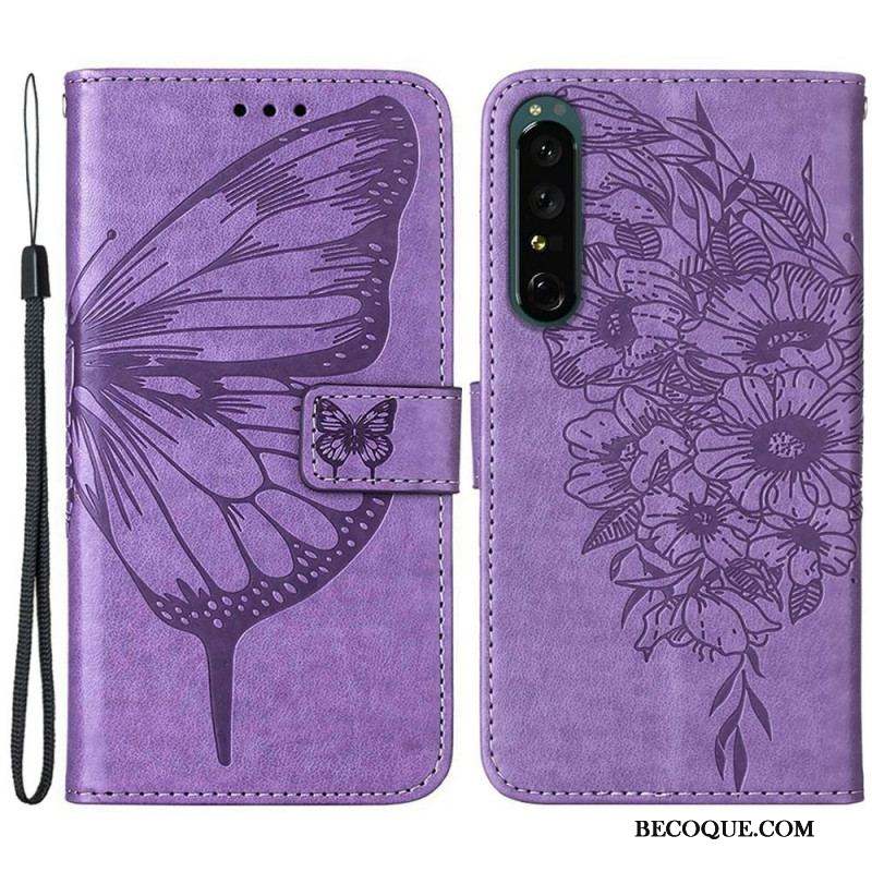 Housse Sony Xperia 1 IV Papillon avec Lanière