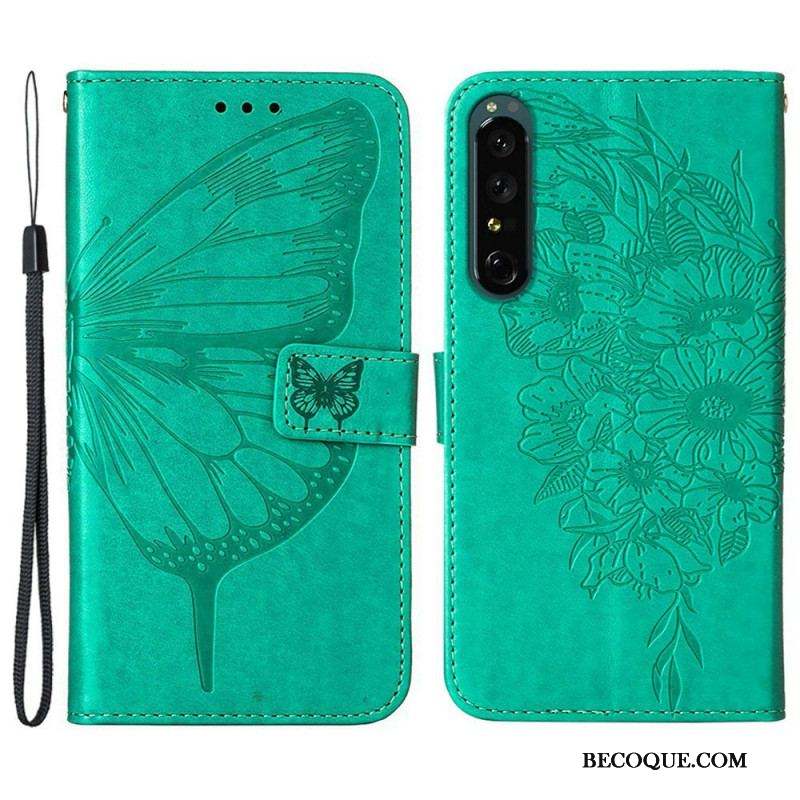 Housse Sony Xperia 1 IV Papillon avec Lanière