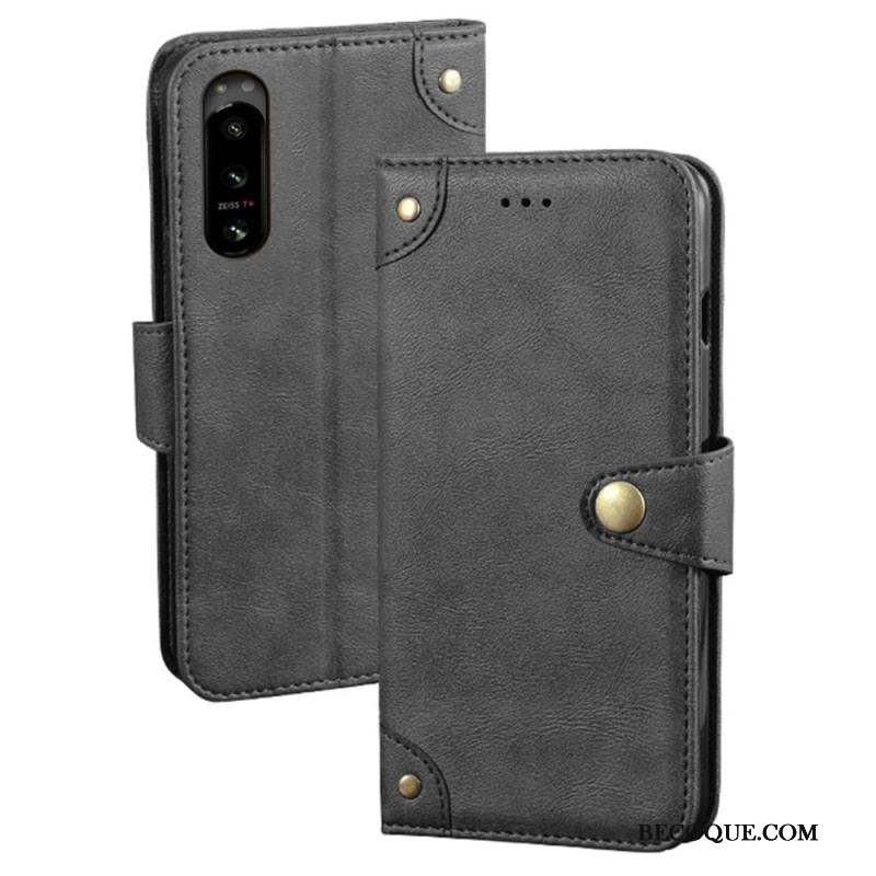 Housse Sony Xperia 5 IV Style Cuir avec Rivets IDEWEI