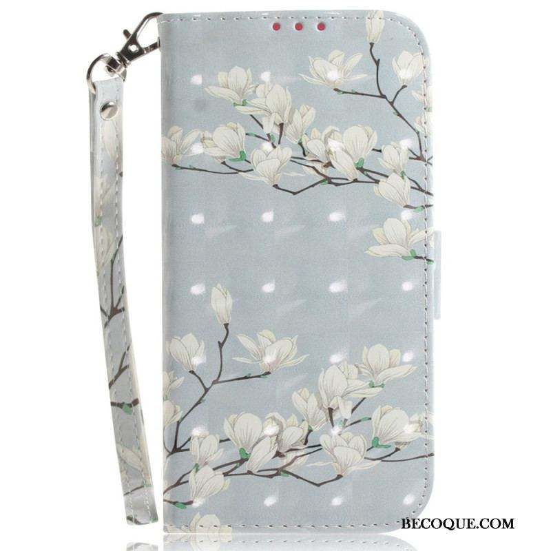 Housse Xiaomi 12 / 12X Fleurs Blanches à Lanière