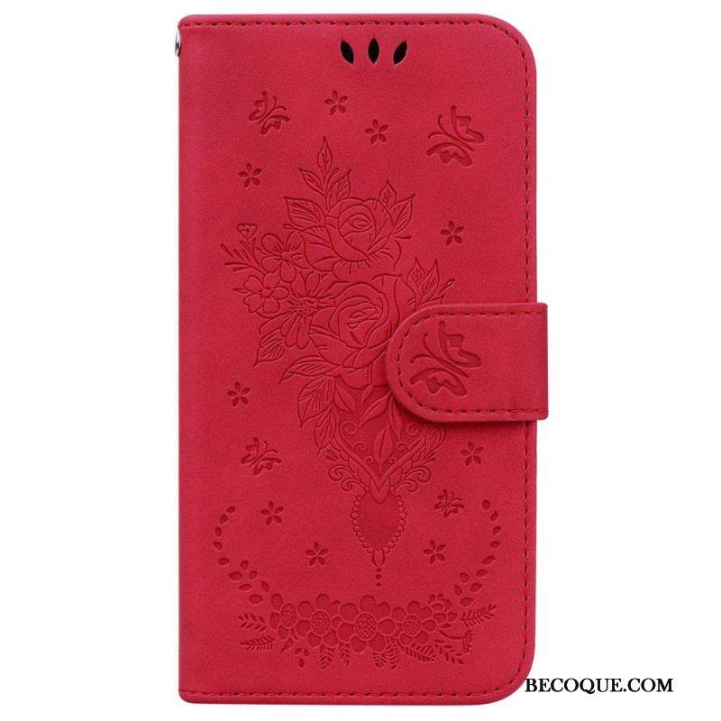 Housse Xiaomi 12 / 12X Roses et Papillons à Lanière