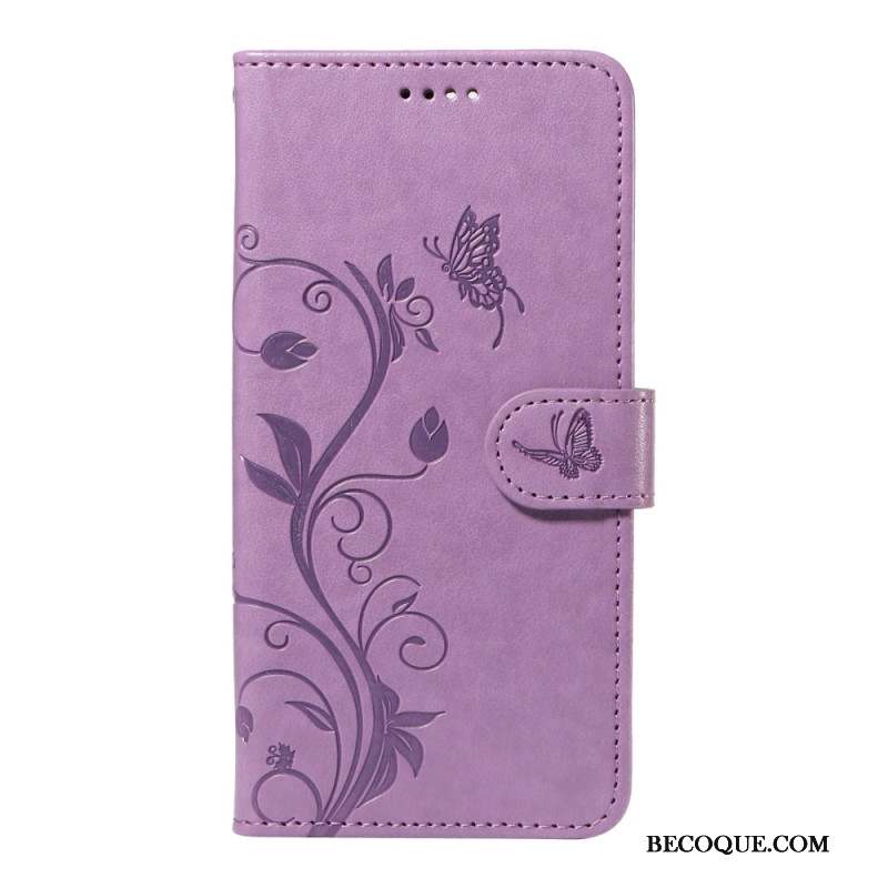 Housse Xiaomi 14 Fleurs et Papillons à Lanière