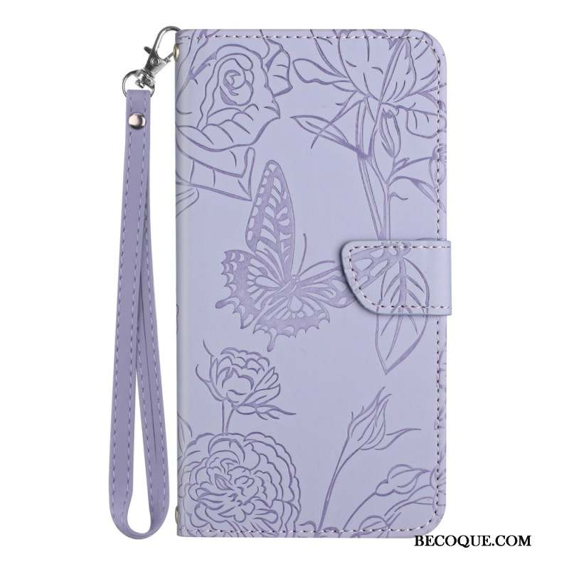 Housse Xiaomi 14T Pro Motif Papillons et Fleurs à Lanière