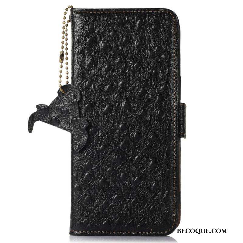 Housse Xiaomi Redmi Note 12 4G Véritable Cuir Style Autruche RFID