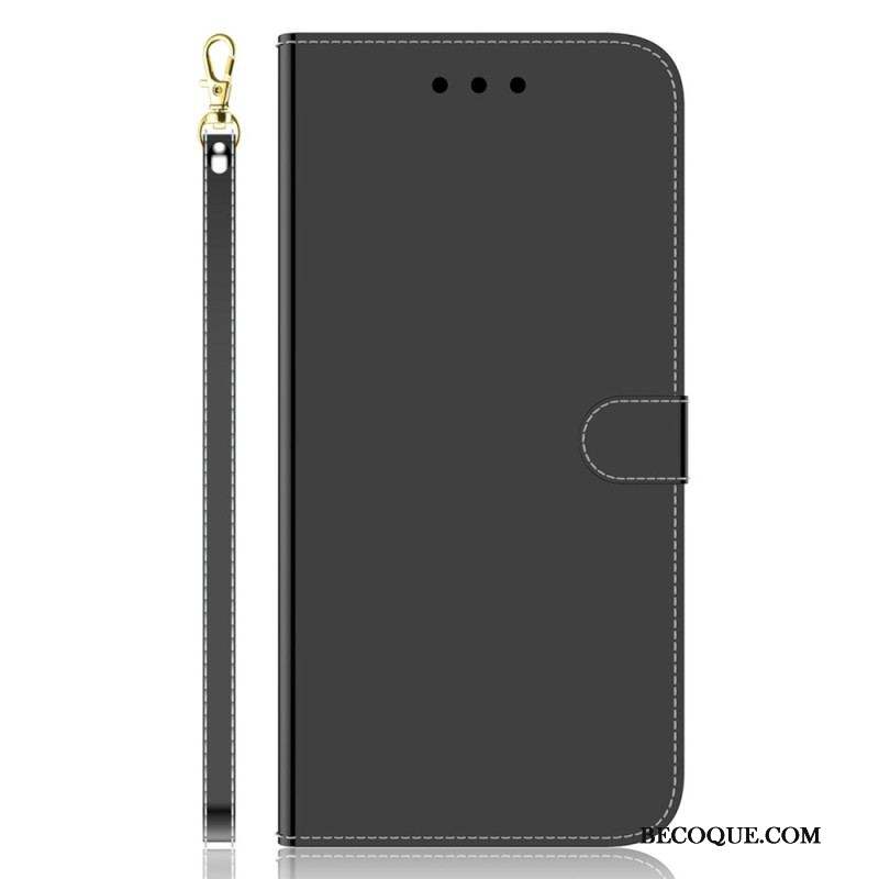 Housse Xiaomi Redmi Note 12/Poco X5 5G Simili Cuir Miroir avec Lanière