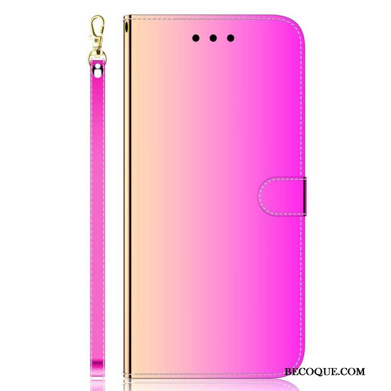 Housse Xiaomi Redmi Note 12/Poco X5 5G Simili Cuir Miroir avec Lanière