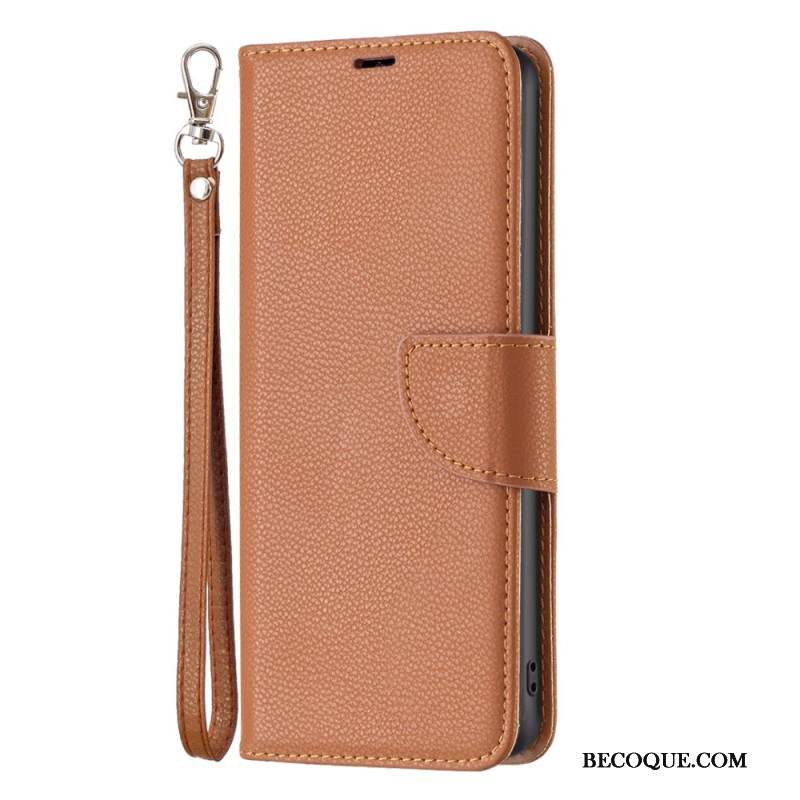 Housse Xiaomi Redmi Note 13 4G Style Cuir Litchi avec Lanière