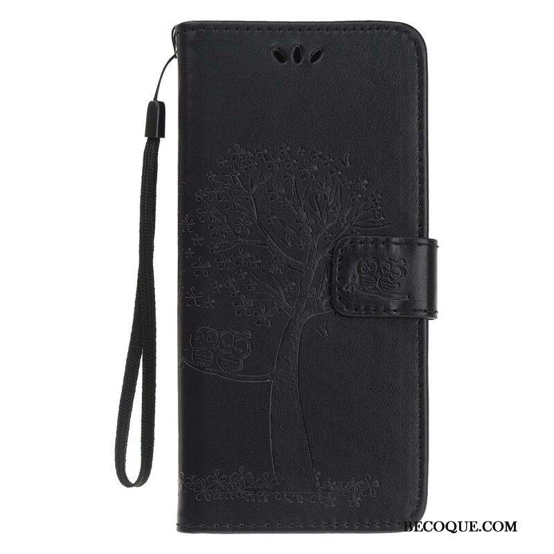 Housse iPhone 13 Mini Arbre et Hiboux à Lanière