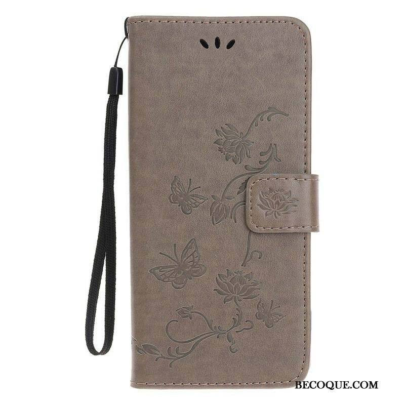 Housse iPhone 13 Mini Papillons et Fleurs à Lanière