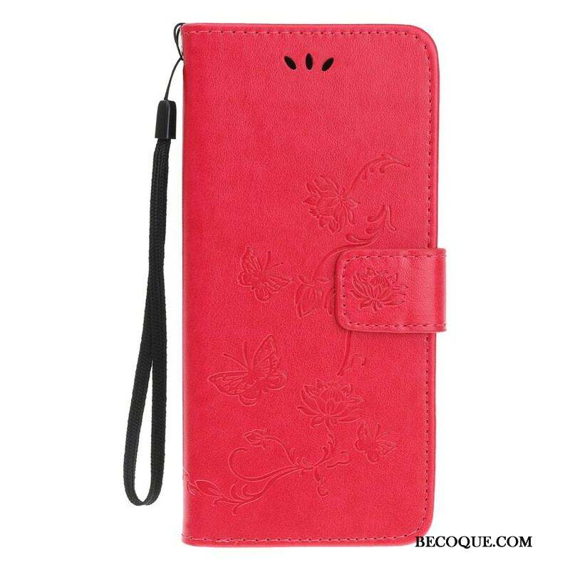 Housse iPhone 13 Mini Papillons et Fleurs à Lanière