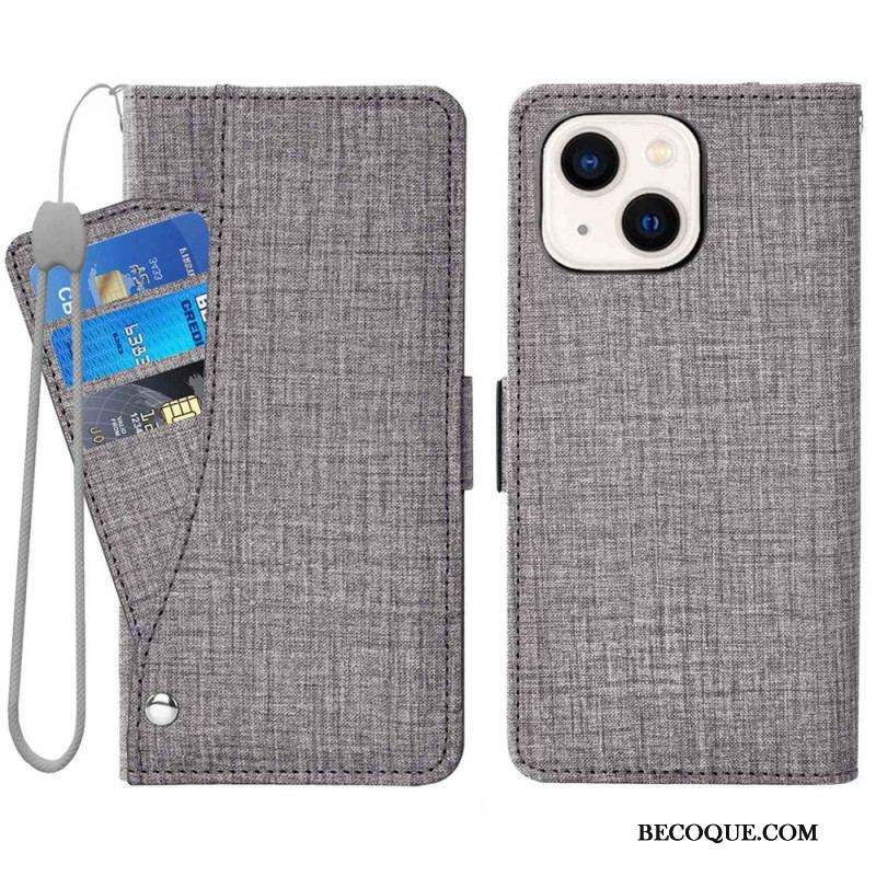 Housse iPhone 14 Jeans avec Porte-Cartes Rotatif