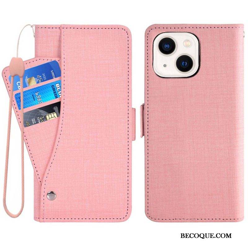 Housse iPhone 14 Jeans avec Porte-Cartes Rotatif