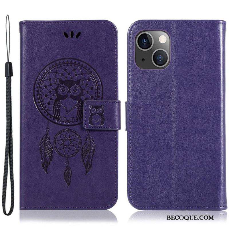 Housse iPhone 14 Plus Attrape Rêves Hibou à Lanière