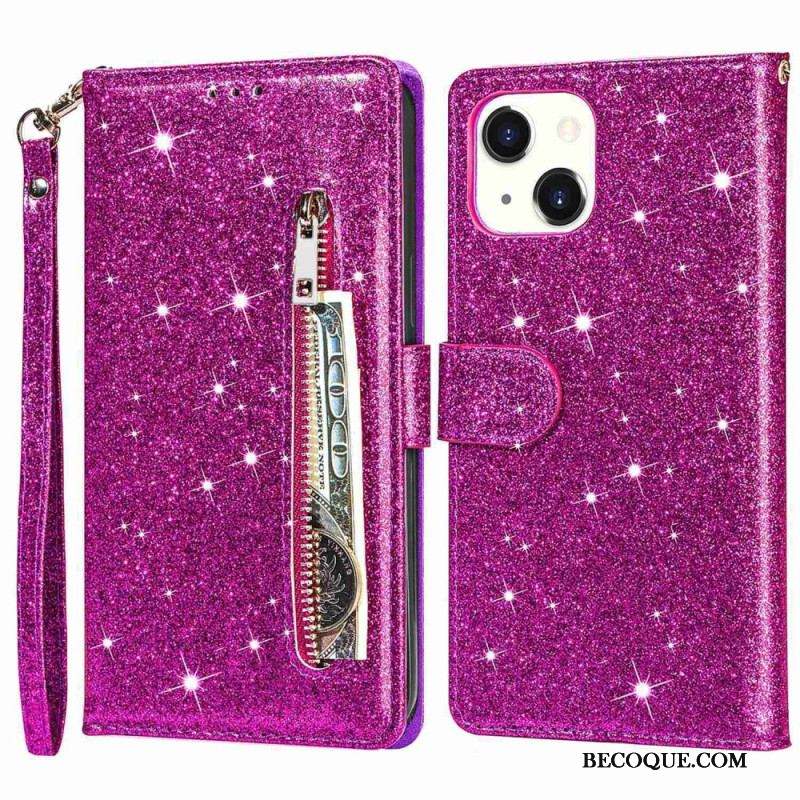 Housse iPhone 14 Plus Porte-Monnaie Paillettes