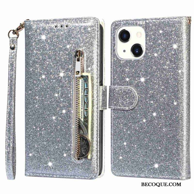 Housse iPhone 14 Plus Porte-Monnaie Paillettes