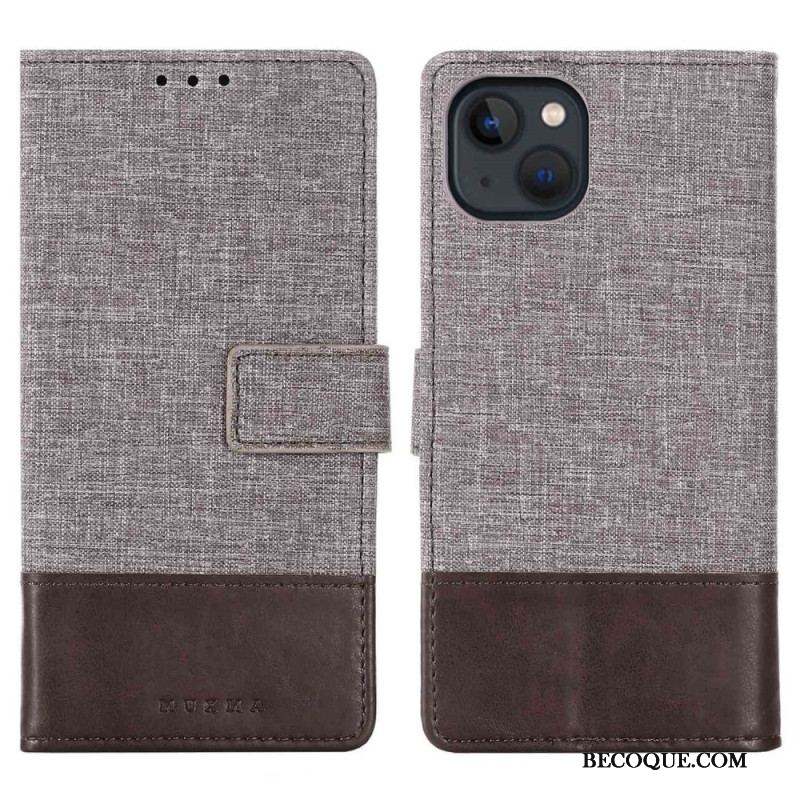 Housse iPhone 14 Plus Tissu et Effet Cuir MUXMA