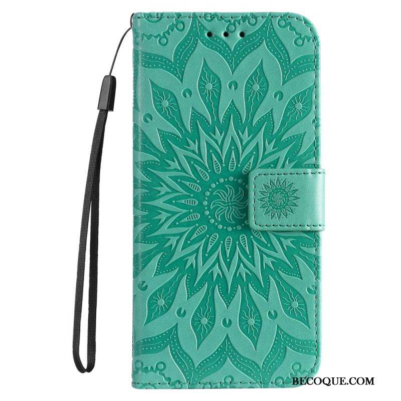 Housse iPhone 14 Pro Max Mandala Soleil avec Lanière